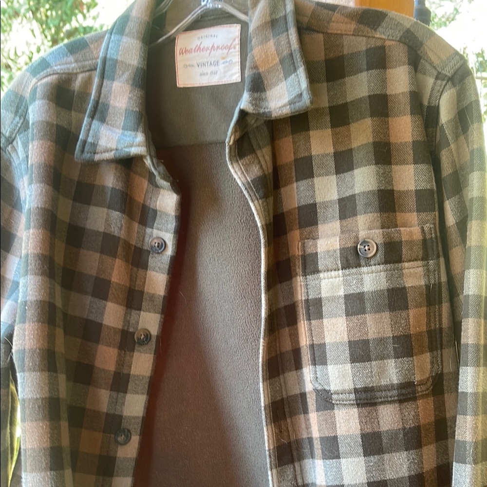 Men's Plaid Shirt Jacket - Brown, Green and Black
